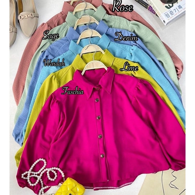 (AMD) KEMEJA TRIYAN OVERSIZE CROP TOP LENGAN BALON BLOUSE CRINCLE AIRFLOW