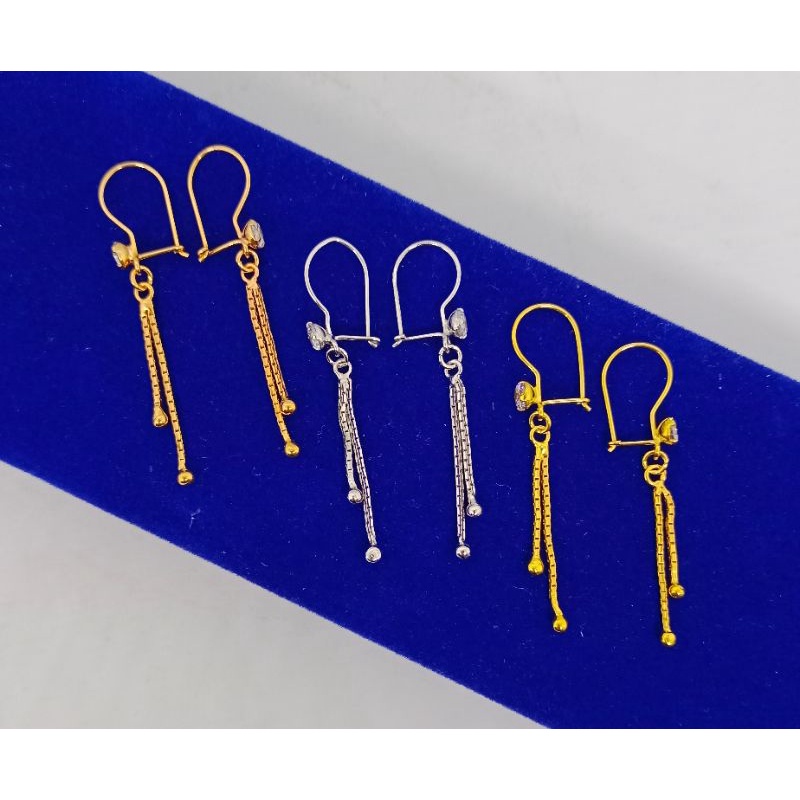 anting model kait mp 1+2 rumbay itali bandul ujung-perak asli silver 925 lapis emas-perhiasan fashion wanita terbaru