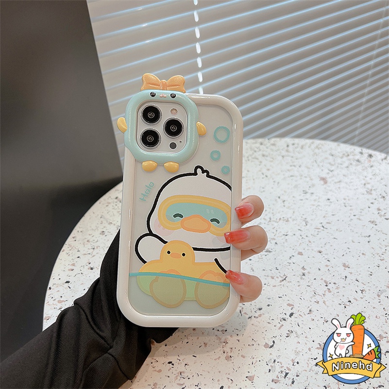 IPHONE Casing Kompatibel Untuk Iphone14 13 12 11 Pro Max X Xr Xs Max7 8 6 6s Plus Se2020Sarung Ponsel Bebek Lucu Little Monster Lens 2in1 Protection Silicone Soft Case Cover Pelindung