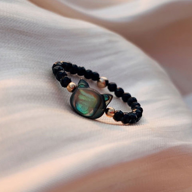 Cincin Vintage Lazy Cat Face Kristal Shell Fashion Gaya Retro Adjustable Tidur Kucing Rings Untuk Wanita Pria