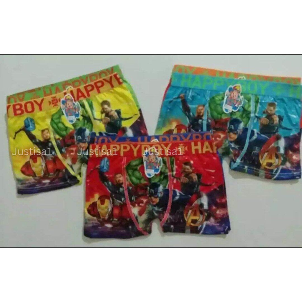 6 Pcs Celana Dalam Anak Happy Boy / Celana Segi Empat Anak Laki Laki Motif Random Berkualitas