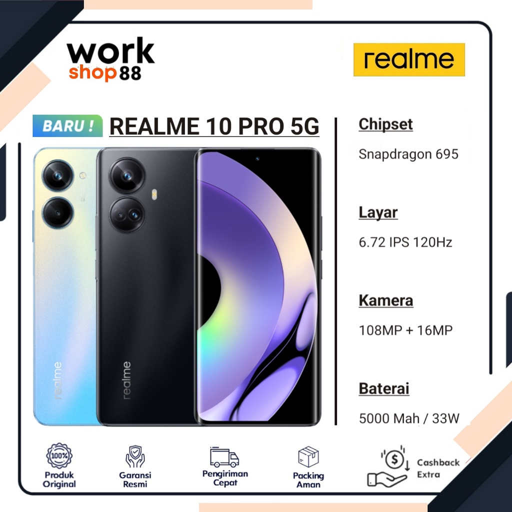 Produk Baru - HP Realme 10 Pro 5G - [8GB + 8GB Extended Up To Ram 16GB] | Rom 256GB - New Original G