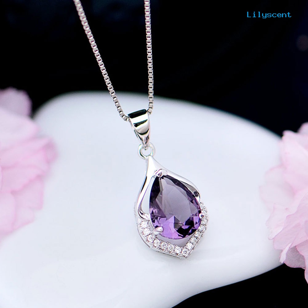 Ls Wanita Droplet Faux Amethyst Kalung Klavikula Dekorasi Liontin Perhiasan Hadiah