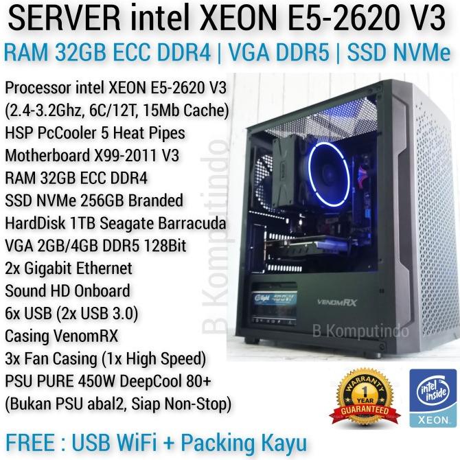 SERVER Intel XEON E5 V3 | RAM 32 DDR4 | SSD HDD | 2 Ether | UNBK PULSA