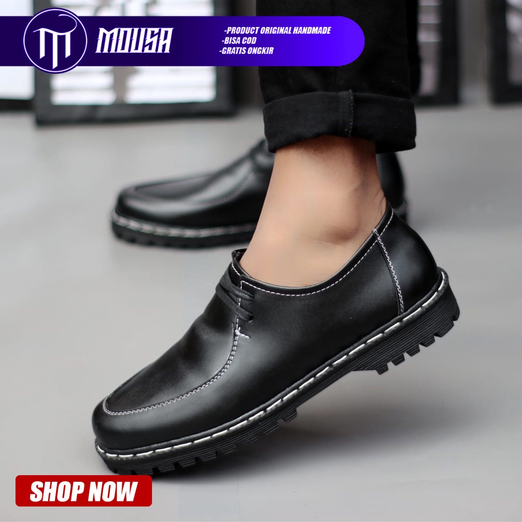 Sepatu Formal Pantofel Docmart Slip On Pria Hitam Mousa Loyi