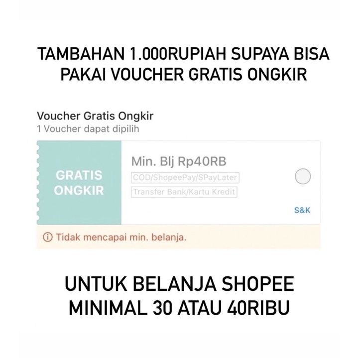 

(BACA DESKRIPSI) EXTRA 1000 UNTUK PEMAKAIAN VOUCHER GRATIS ONGKIR MINIMAL 30-40RIBU HANYA BERLAKU DITOKO INI