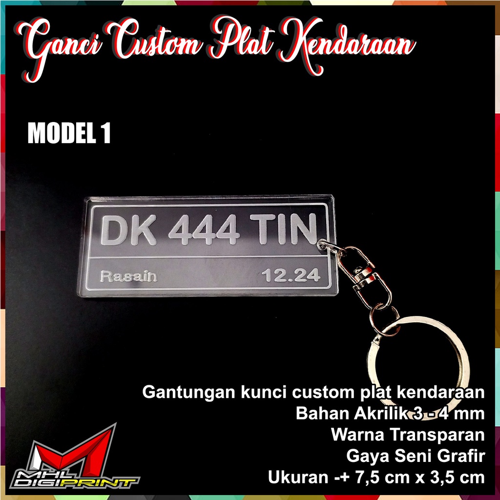 GANTUNGAN KUNCI AKRILIK CUSTOM PLAT KENDARAAN - GANCI NO PLAT -  SEHARI JADI - TANPA MINIMAL ORDER - GANTUNGAN KUNCI CUSTOM