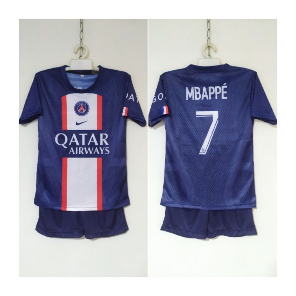 Kaos sepak bola anak jersey psg mbappe soccer baju dan celana setelan t-shirt outfit football seragam kostum olahraga pakaian apparel multi sports navy