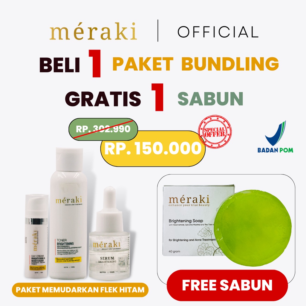 [𝐂𝐥𝐞𝐚𝐫𝐚𝐧𝐜𝐞 𝐒𝐚𝐥𝐞] [BELI 1 PAKET GRATIS 1 SABUN] Meraki Skincare - Paket Memudarkan Flek Hitam [Toner,