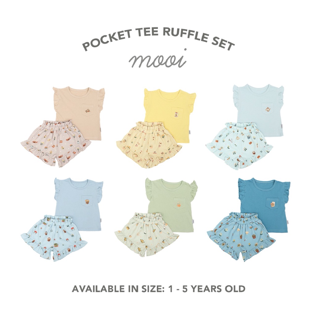 PROMO 12.12 PROMO BAJU LEBARAN MURAH MOOI POCKET TEE RUFFLE SETELAN ANAK BAJU RUFFLE CELANA PENDEK FASHION ANAK PEREMPUAN 1 - 5 TAHUN PART 2