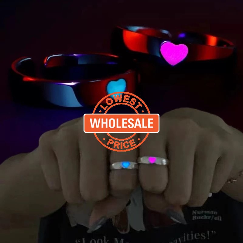 [Harga Grosir] Korea Fashion Cinta Hati Bercahaya Cincin Wanita Pria Glow In Dark Adjustable Open Finger Ring Couple Fluorescent Ring Lovers Valentine Day Pesta Perhiasan Hadir