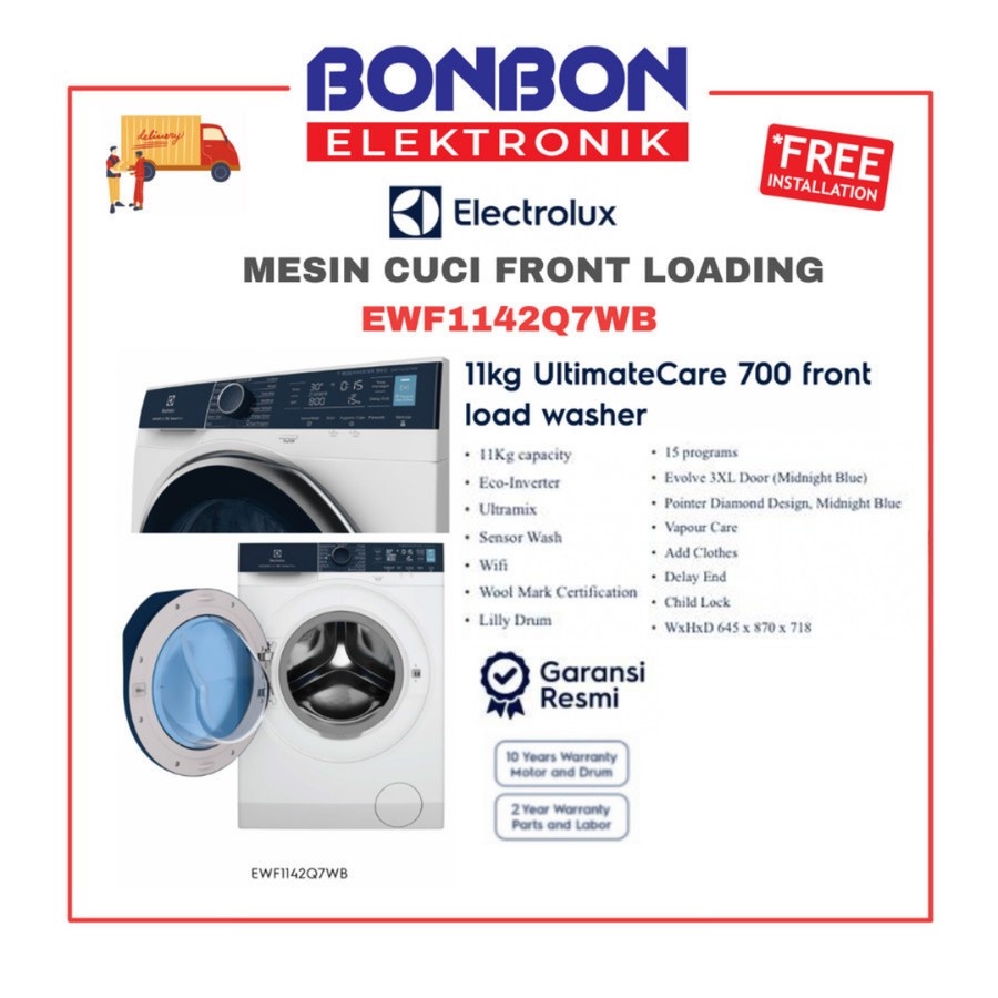 Electrolux Mesin Cuci Front Loading 11KG EWF1142Q7WB / EWF 1142 Q7WB / EWF 1142Q7WB