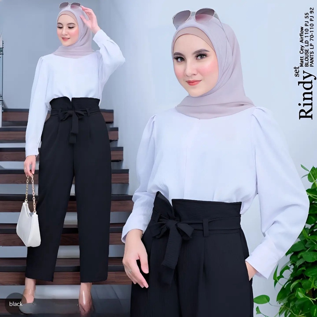 Stelan Celan Atasan Fromal Simple / Blouse Pants Set Cewek Kekinian / Set Celana Baju / Set Hijab Terbaru / Outfit Gaya Korea One Set Setelan Wanita Korean Style Baju Wanita ala Selebgram Paket Ootd Hemat Fashionable /Rindy set