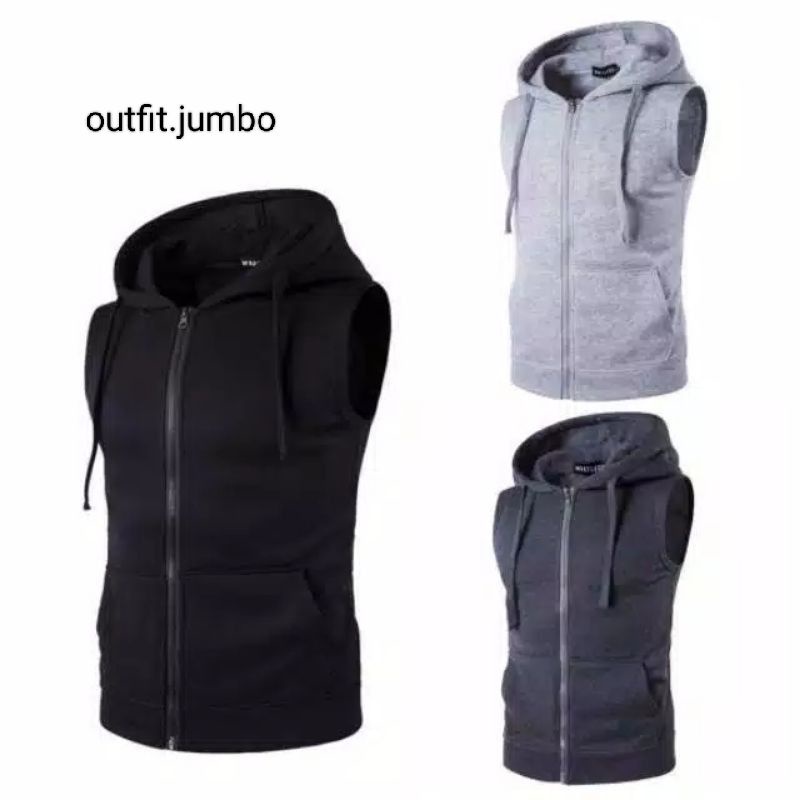 JAKET ROMPI PRIA FLEECE VEST HOODIE ZIPPER JUMBO BIG SIZE 5XL 4XL 3XL 2 XL