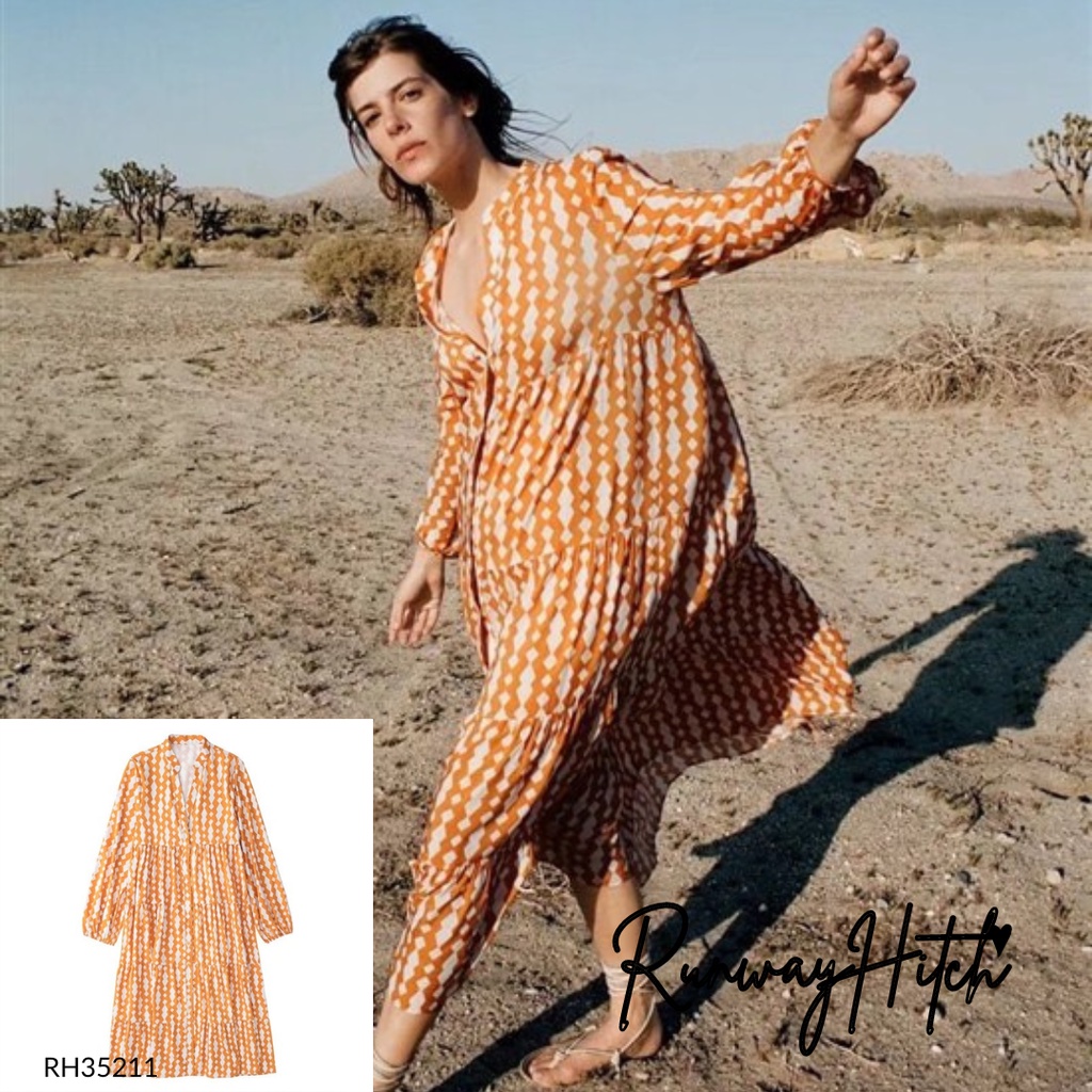 MIDI DRESS ORANGE GEOMETRI RH35211 / BUTTONED DRESS OVERSIZE KOREA