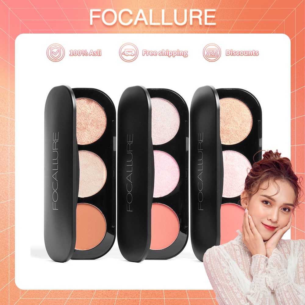 FOCALLURE Highlighter dan Palet Kontur dan Trio Blush FA26