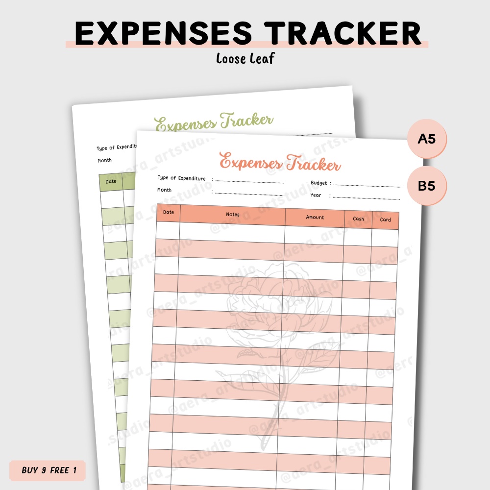 

(10 pcs) LB300 Expenses Tracker : Loose Leaf - by Aera Art Studio | Catatan Pengeluaran - Cashflow Harian - Budget Pengeluaran - Financial Tracker - Financial Planner - Kertas Loose Leaf Financial Tracker