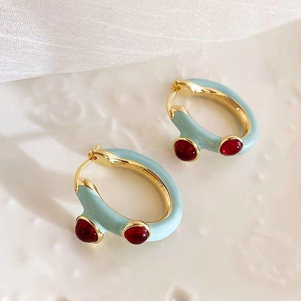 MXBEAUTY Wanita Hoop Earring Hadiah Minoritas Korea Perhiasan Aksesori Bohemia Geometris Berlian Imitasi Lingkaran Biru Telinga Gesper