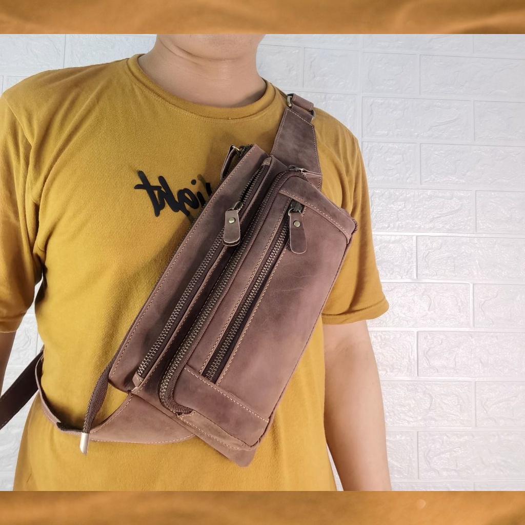 TERBARU WaistbaG kulit asli Crazy Horse 5 Ruang