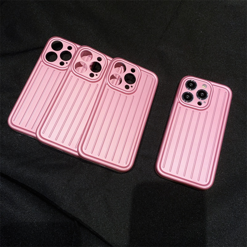 IPHONE Casing Pelindung Plating Pink Terang Kualitas Tinggi Untuk Iphone14 11 12 13 Pro Max 14Plus Casing Pelindung Lensa Lubang Halus