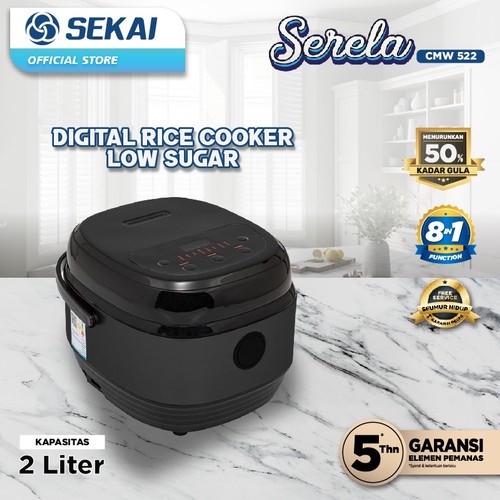 Rice Cooker Digital SEKAI Less Sugar Low Carbo Serela CMW 522 / Penanak Nasi Magic Com Anti Gemuk 2 LITER