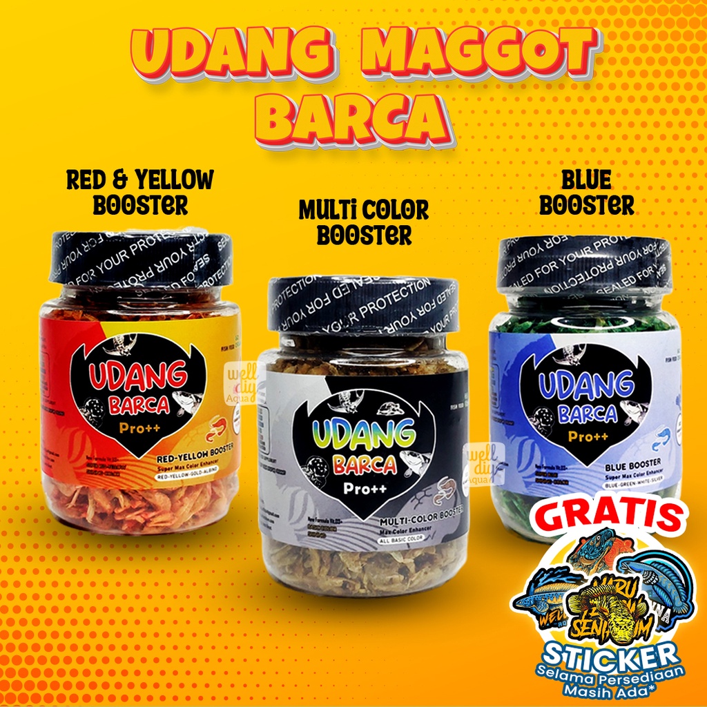 Udang El Barca Kering Pakan Ikan Channa Maggot Cricket Uljer Ulhong Umaggot Ulgot Xtra Predator Grade A++ Red Yellow Blue Multi Color - 30gr 50g