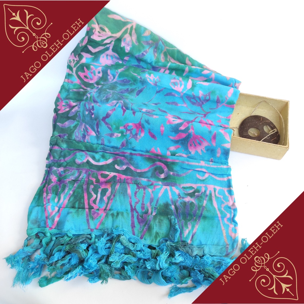 Kain Pantai oleh-oleh dari Bali bahan Premium - warna biru tosca corak bunga pink ungu vintage / corak unik - KPJ/BiTos/BuPu