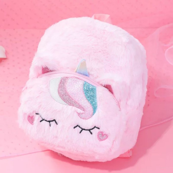 Tas Ransel Unicorn Sekolah Bulu Plush Backpack Anak Lucu Cewek Pergi