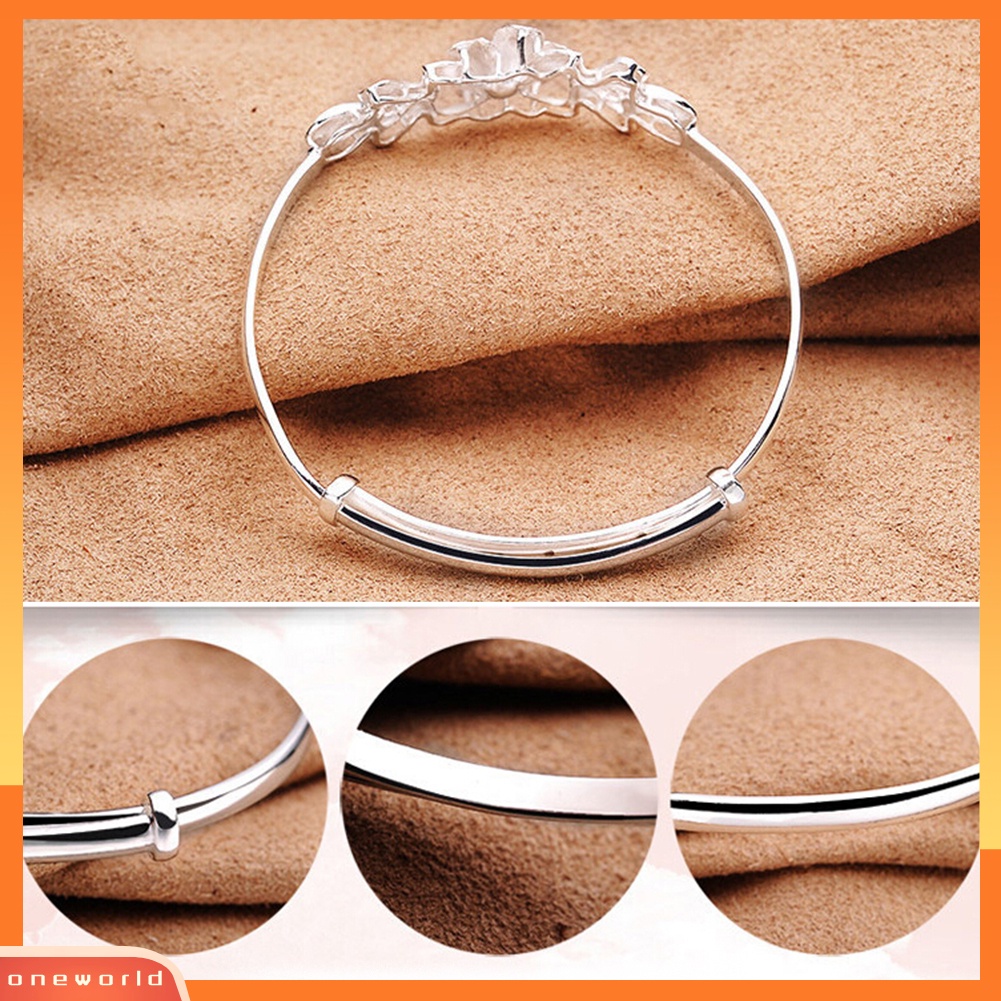 {oneworld} Fashion Bunga Adjustable Cuff Bangle Woman Perak Disepuh Gelang Tangan Perhiasan