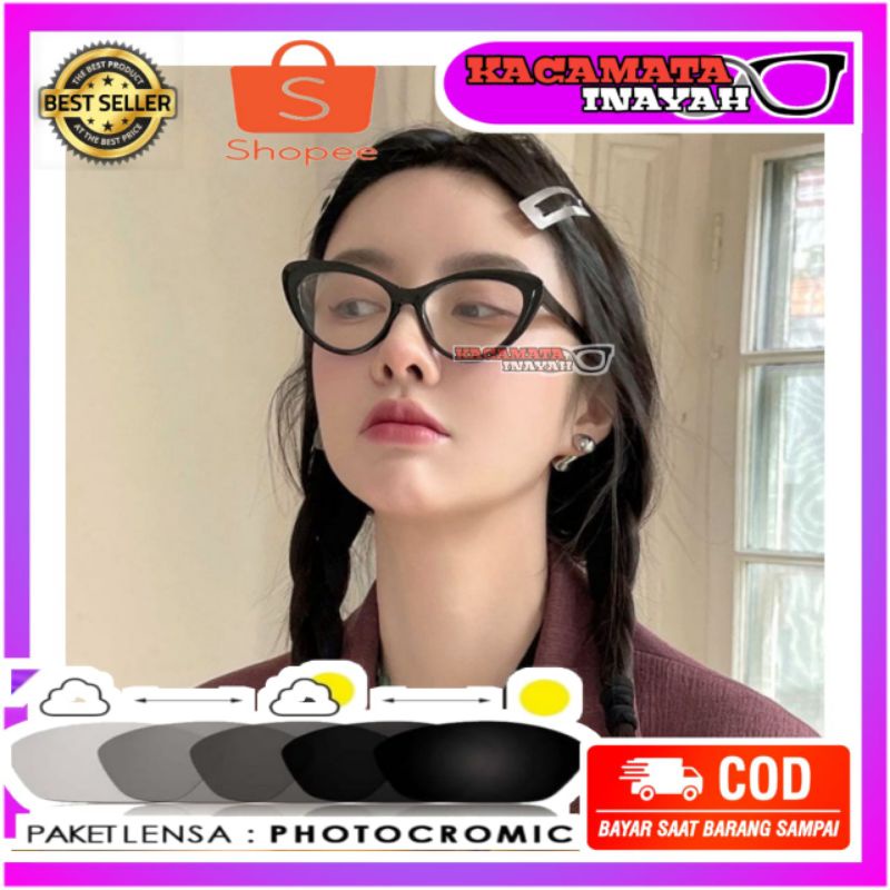 KACAMATA CAT EYE PHOTOCROMIC ANTI RADIASI | KACAMATA WANITA MINUS | KACAMATA ANTI RADIASI | KACAMATA