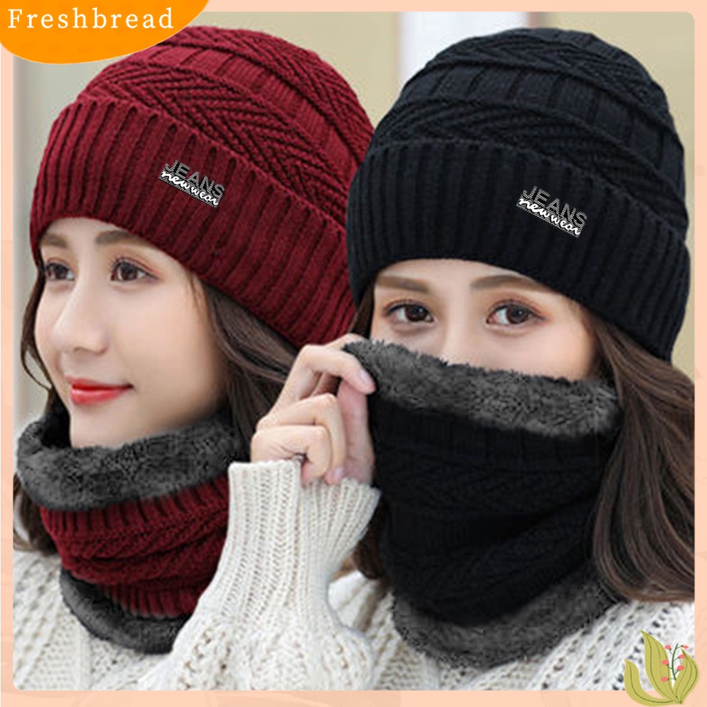 (Fresh) Set Topi Kupluk Bahan Kain Rajut Tahan Aus Anti Luntur Topi Set Penghangat Leher Untuk Wanita