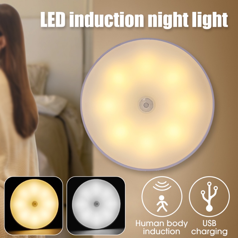 8lampu Malam Duawarna Sensor Gerak LED/Usb Charging Lampu Tempel Dinding Untuk Tangga Lorong Lemari Lemari Closet Pencahayaan Malam