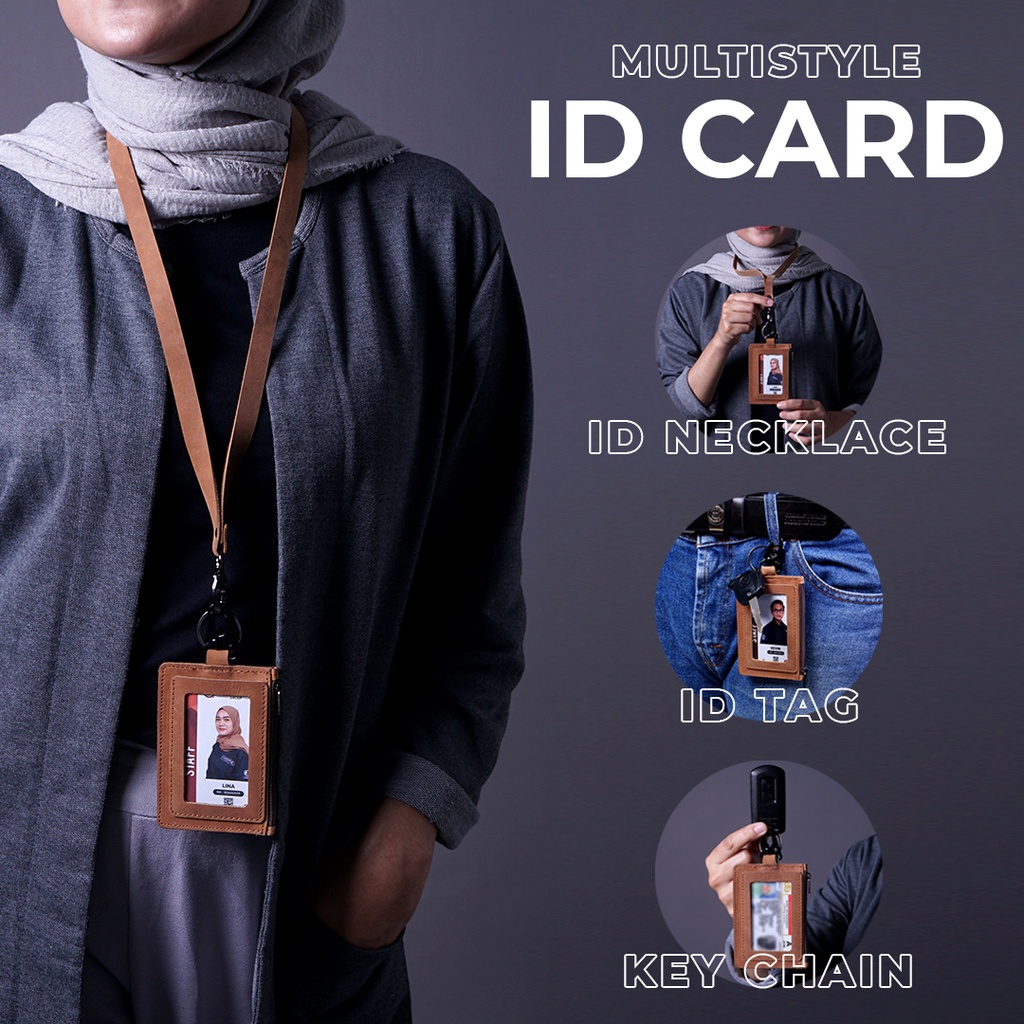 

ID02 - NAME TAG ID CARD lanyard HOLDER LEATHER PREMIUM MULTIFUNGSI gantungan kunci DESIGN elegan dan eksklusif BAHAN KULIT ASLI