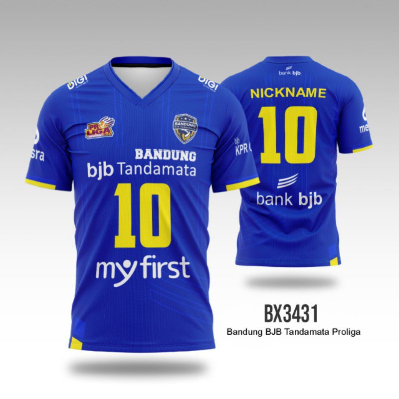 Jersey bola voli Bandung BJB Tandamata Pro Liga BNI 46 2023 biru vneck custom gratis nama XS-XXL