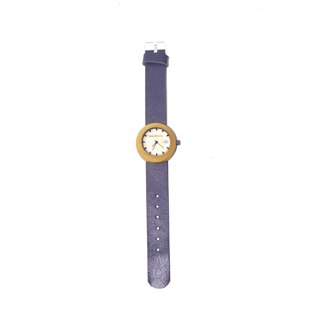 karafuru jam tangan kayu nangka bazel date series pria / wanita / unisex strap kulit sapi