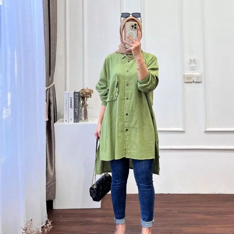 Baju tunik blouse hitam polos wanita remaja bahan adem murah bagus terbaru