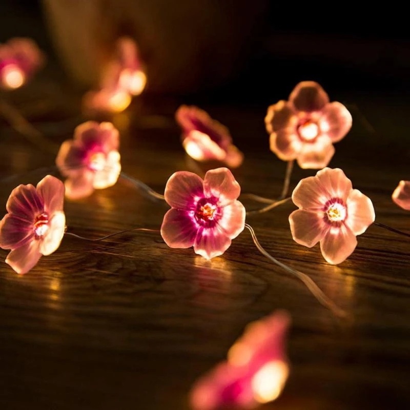 1/2m LED Pink Cherry Lamp String/Lampu String Peri Bunga Blossom Tenaga Baterai Untuk Dekorasi Ruang Tamu