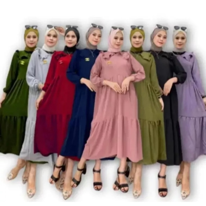 { BISA COD } Gamis Midi Dress Rempel Dewasa Terbaru 2023//Midi Dress Rempel Busui Aksen Renda  Di Da