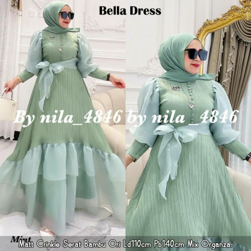 Bella dress Sabrina brukat dress gamis crinkle serat bambu  brokat organza premium label