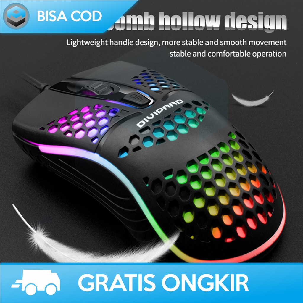 MOUSE KABEL HONEYCOMB DESAIN COLORFUL OPTICAL MOUSE GAME 4D LED RGB