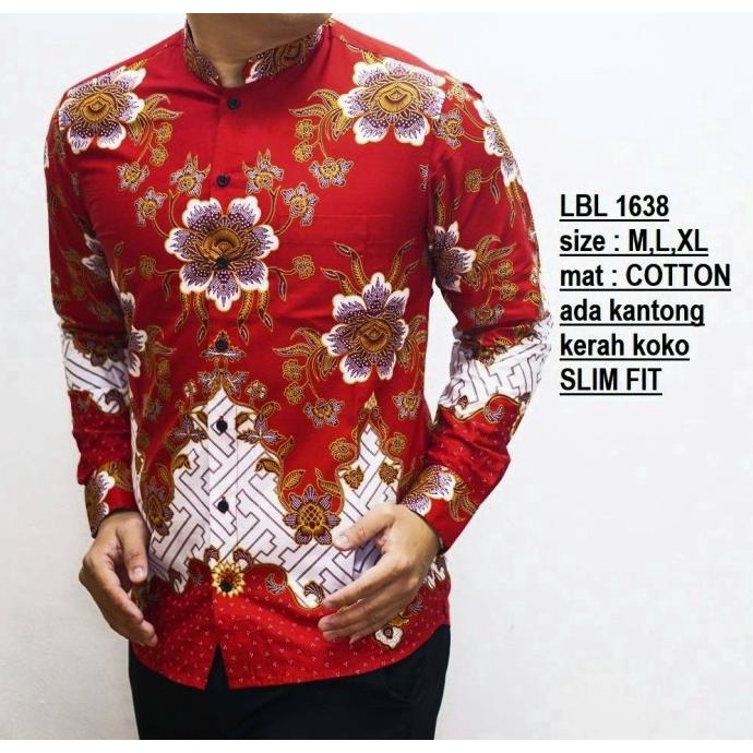 IMLEK - BEST QUALITY - Luigi Kemeja Batik Pria Baju Cheongsam Lengan Panjang Merah Imlek 1