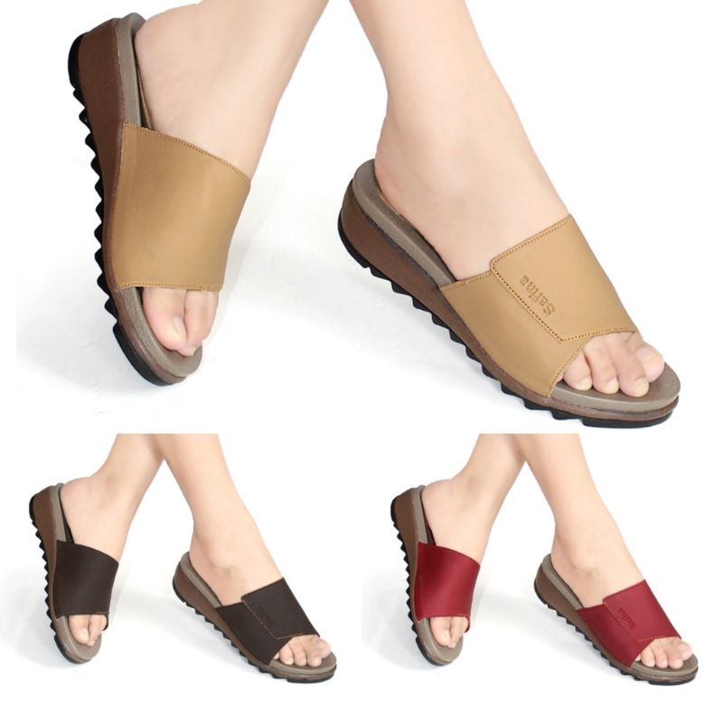 Sandal Sendal Wedges Wanita Hak Tinggi Selop / Slop Casual Ibu Kondangan Pengajian Murah Terbaru 2023 SPT02