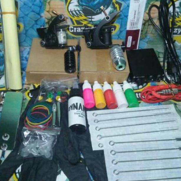 paket lengkap C dua 2 set mesin tattoo coil liner dan shader tato kit tingal pakai tatto kid set