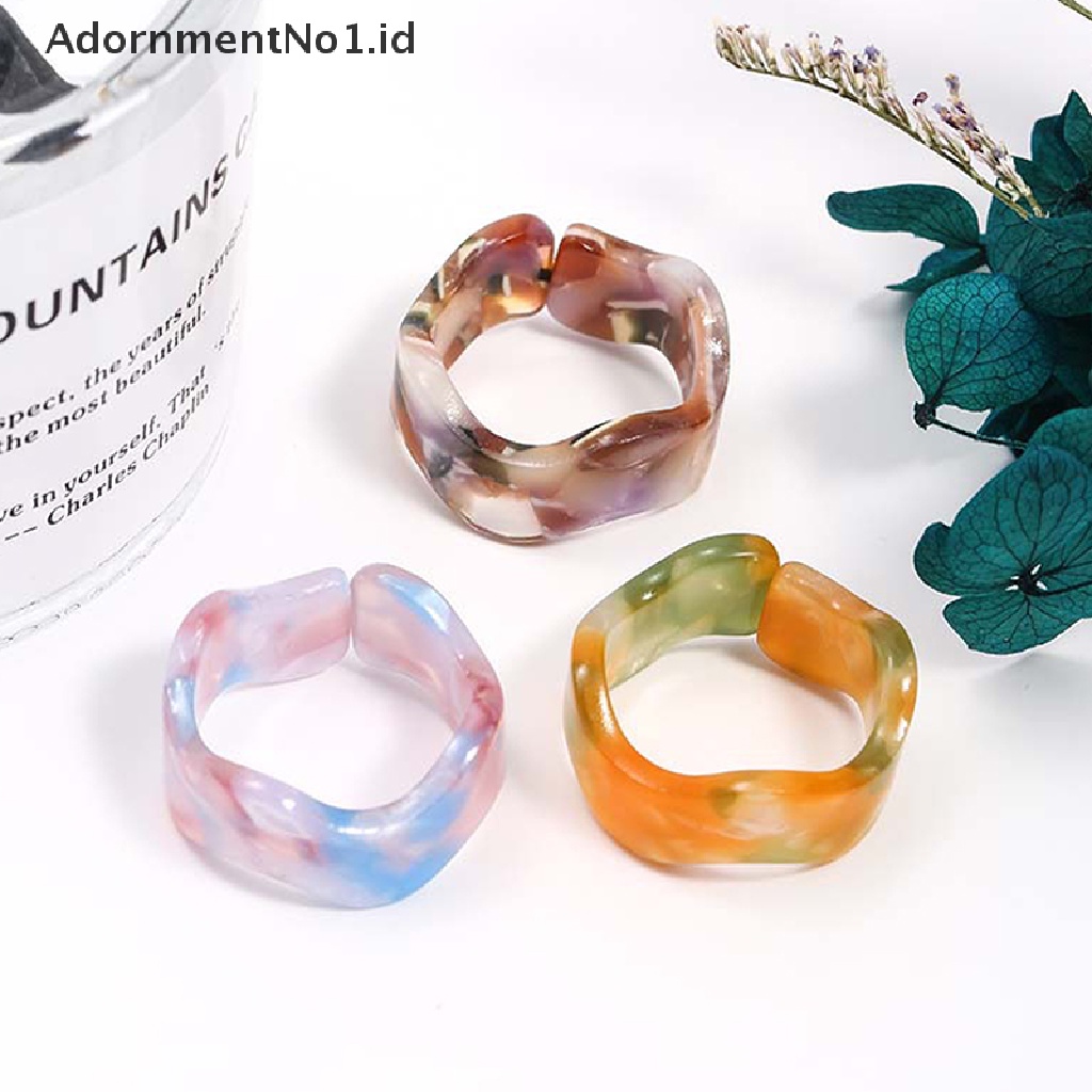 [AdornmentNo1] Cincinset Bulat Persegi Geometris Resin Akrilik Kristal Berlian Imitasi Simple Untuk Wanita [ID]