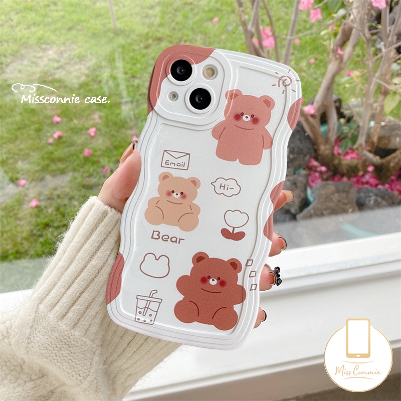 Casing Kompatibel Untuk iPhone 7Plus 8Plus XR 11 Pro Max 6 6s 7 8 Plus 12 13 14 Pro Max 14 Plus X XS Max SE 2020motif Kartun Lucu Beruang Tepi Bergelombang Lembut TPU Belakang Casing Ponsel