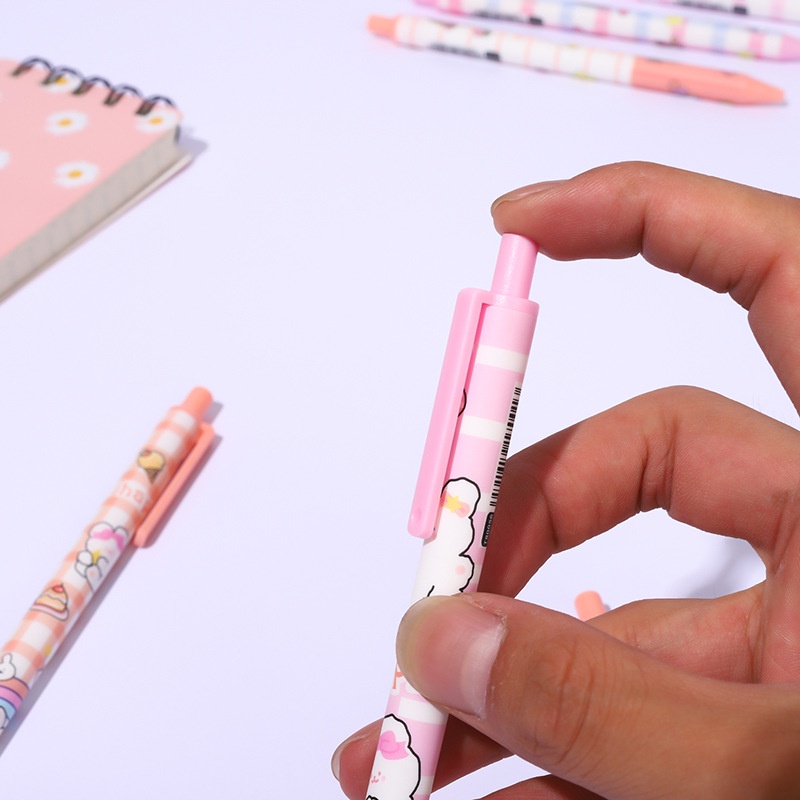 [Warna Random] 0.5mm Kreatif Tekan Tipe Gel Pen Indah Halus Hitam Netral Pulpen Siswa Netral Pulpen Alat Tulis Kartun Pola Kelinci Lucu Pink Gel Pen