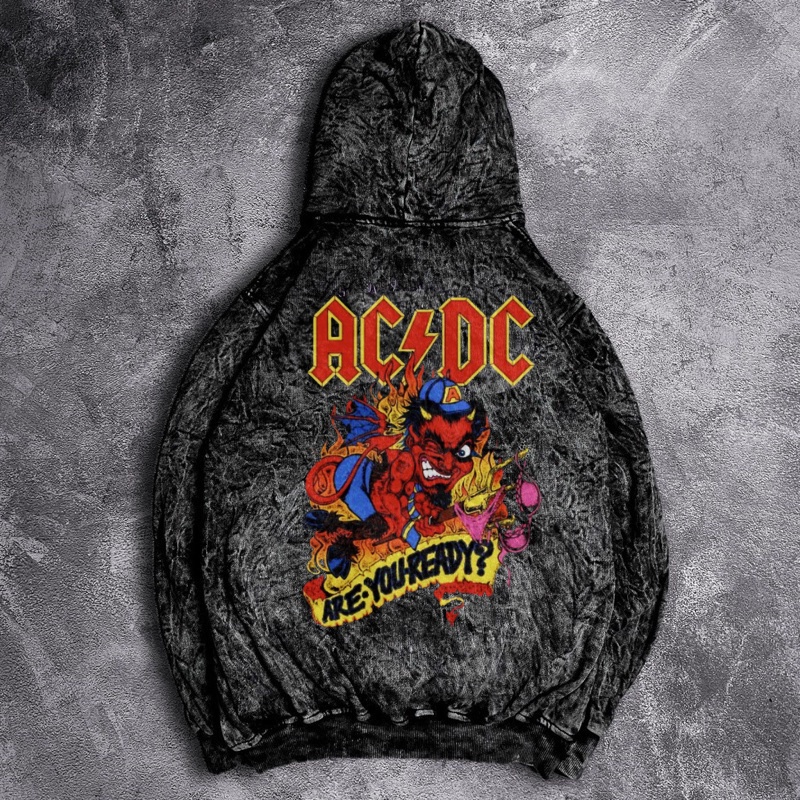 JAKET HOODIE SANDWASH PRIA MOTIF ACDC ARE YOU READY HOODIE WASHED PRIA MOTIF TERBARU