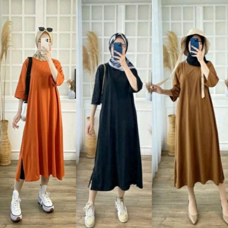 Afriana Long Tunik Crinkle Airflow Daily Dress Terbaru Atasan Wanita Lengan 7/8