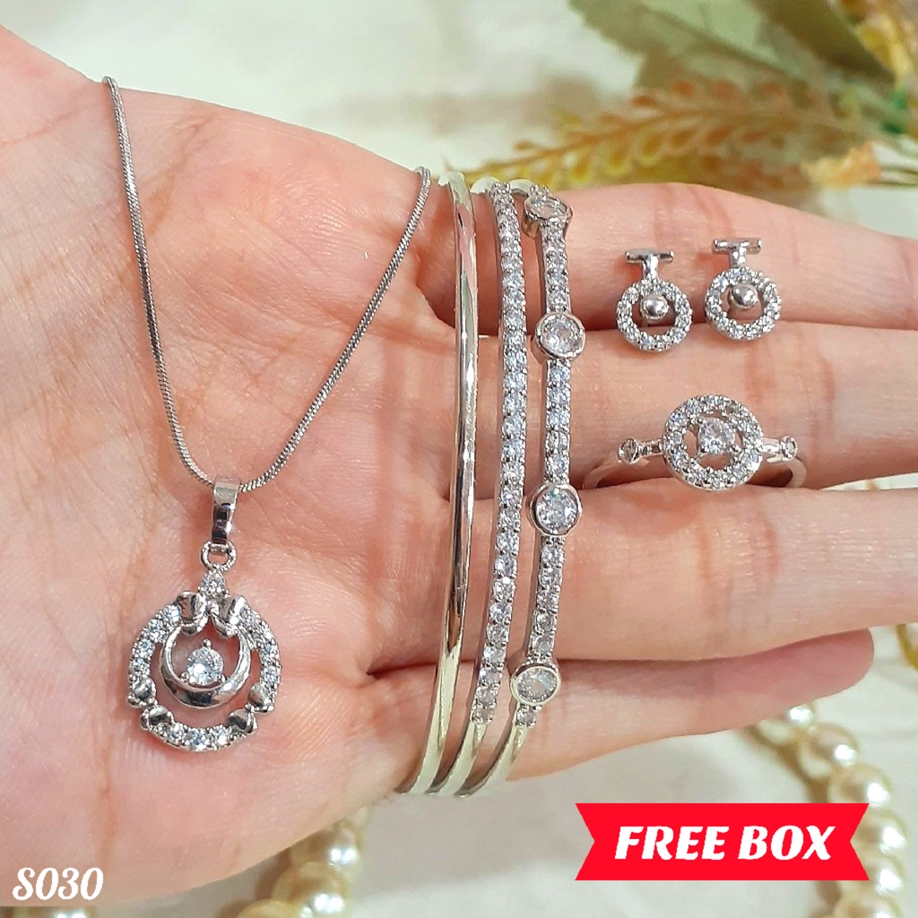 PGX Set Perhiasan Xuping Cincin Gelang Kalung Anting Lapis Emas - S030