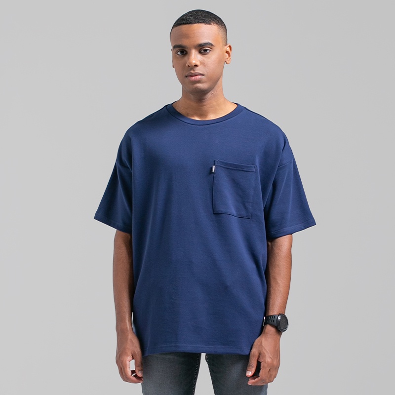 3Second Original Kaos Oversize Lengan Pendek 100% Cotton Katun Tshirt Basic Polos Pocket Pria Biru 0